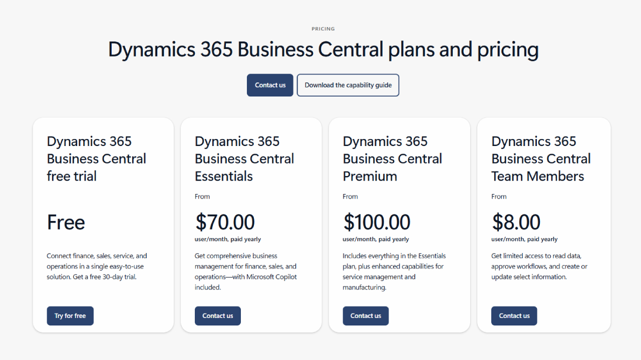 Business Central plans and pricing